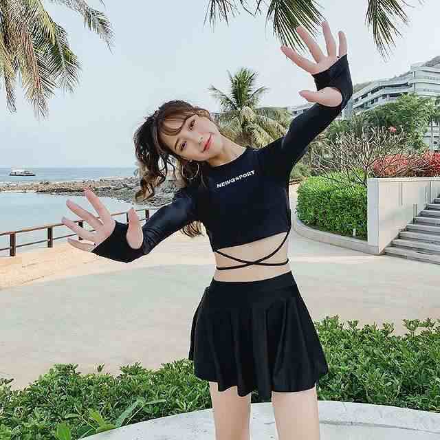 水着 レディース 水着 短パン レディース 3点 セット ラッシュガード 長袖 指穴付き スカート 体型カバー スポーティー かわ大 水20 水30 水40